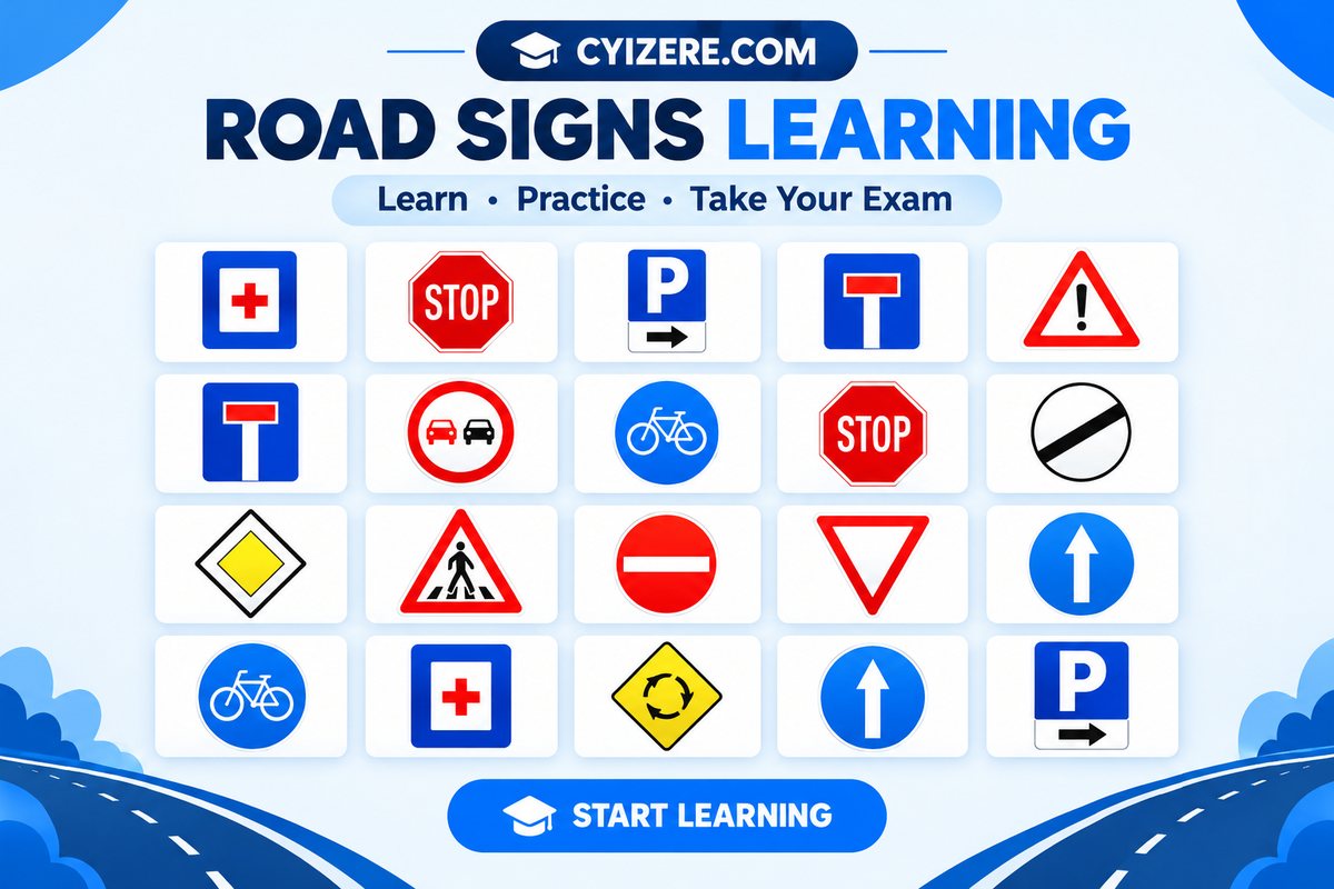 Road signs learning: learn, practise, take your exam